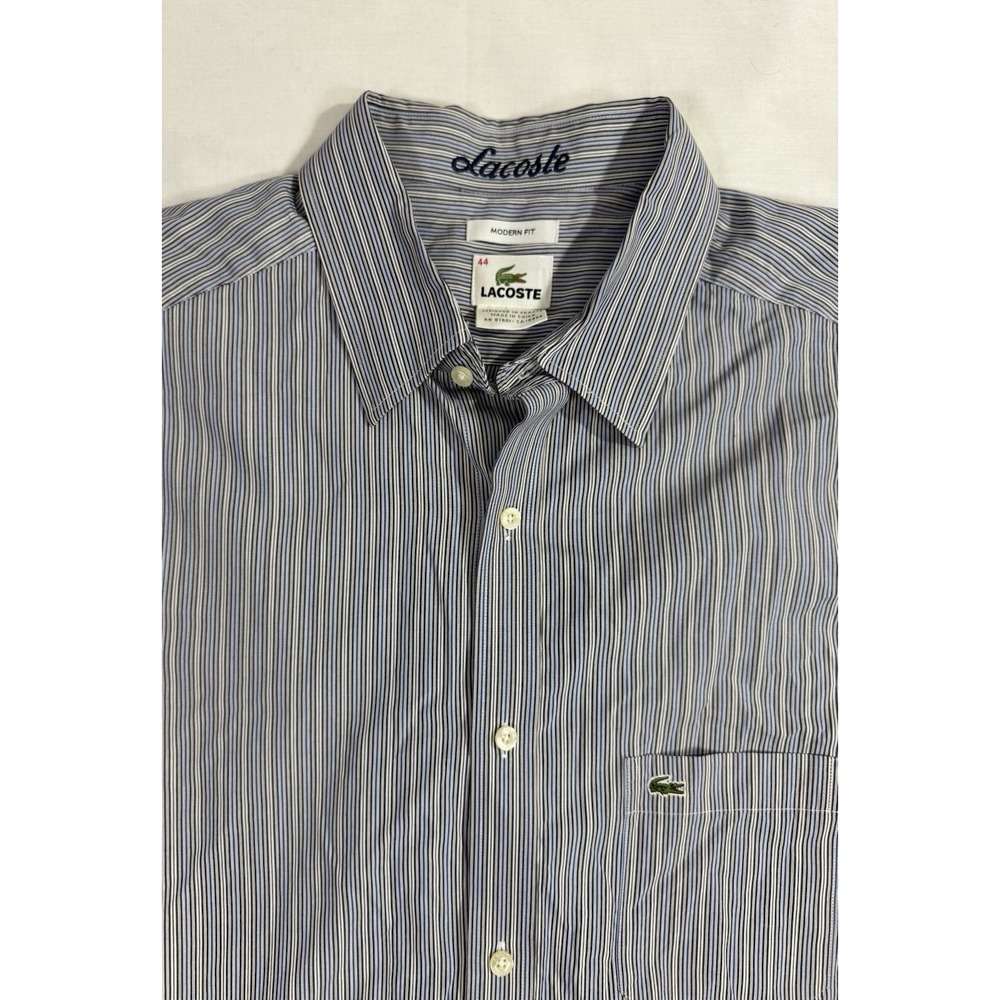 Lacoste Shirt Mens Large 44 Long Sleeve‎ Stripes Button Up Alligator Modern Fit